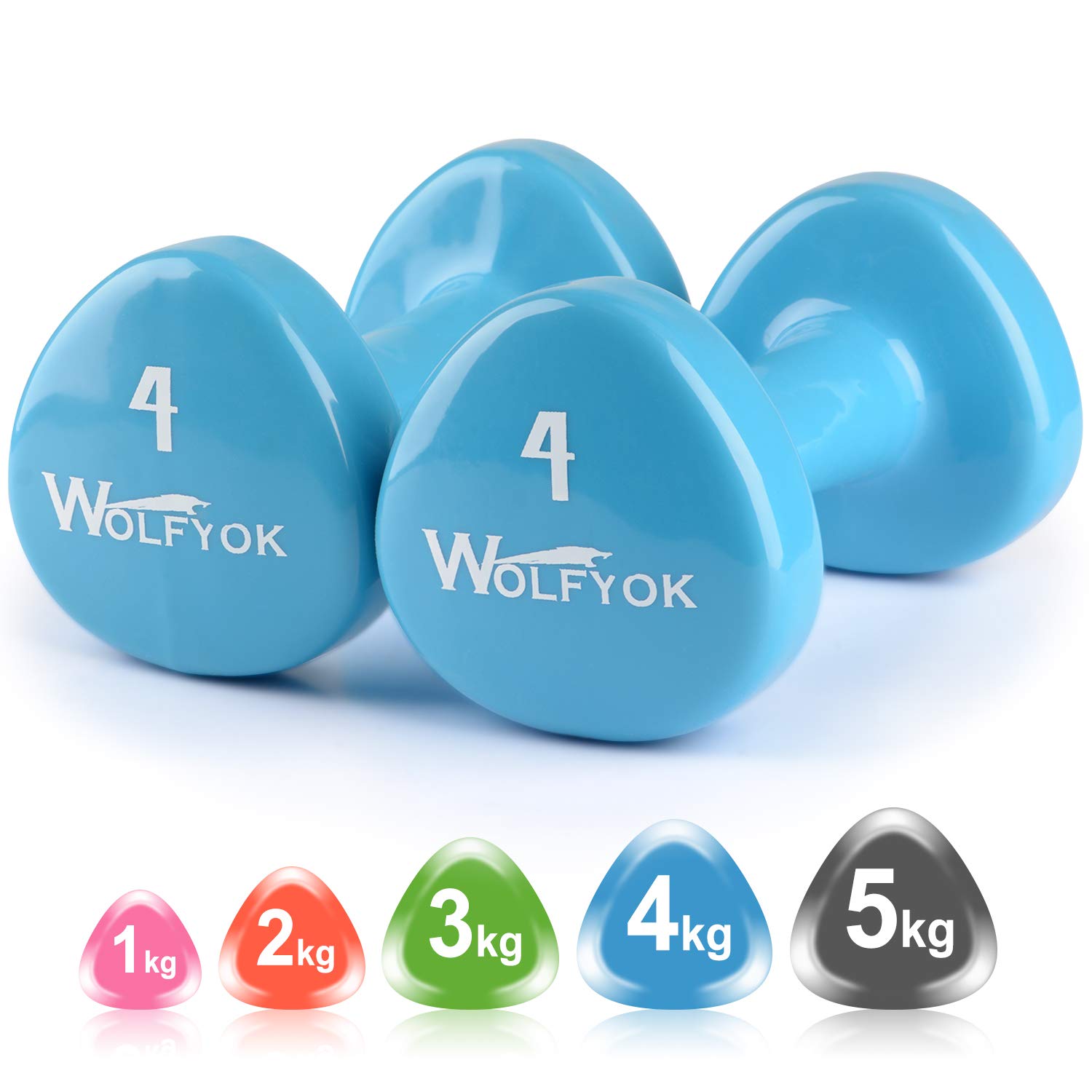 Wolfyok ダンベル 鉄アレイSGS認証済み-新型三角形仕様 2個セット 4kg ダンベルセット カラーダンベル 滑り止め 静音 PVCコーティング