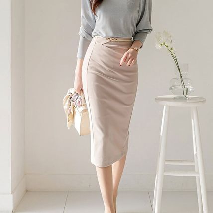 カシュクール タイトスカートハイウエスト 膝丈 無地 ミディアム パーティースタイル ホームパーティーアイテム オフィススタイル エレガントスタイル カジュアルスタイル フォーマルスタイル 謝恩会