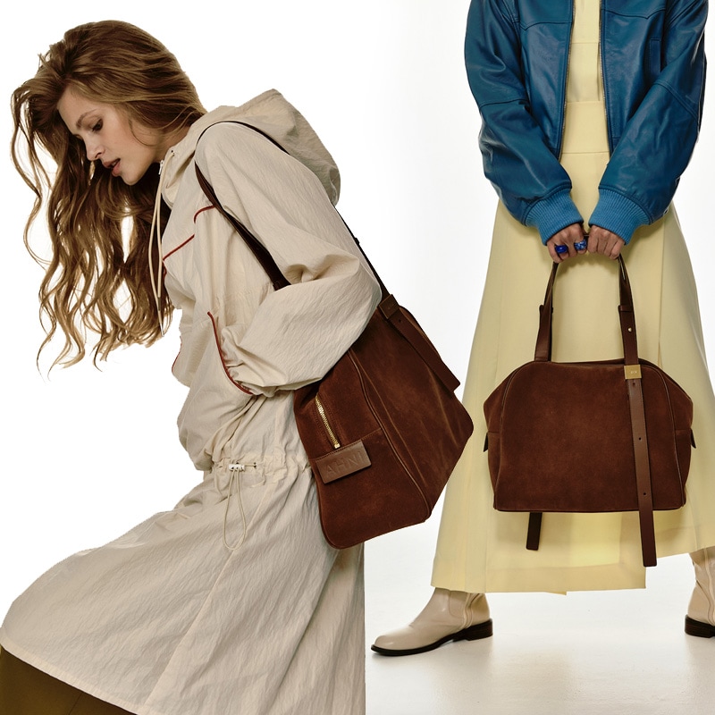 [AHNI] Midnight Boston bag_Brown _Cow leather, Italy suede 牛革ショルダーバッグ