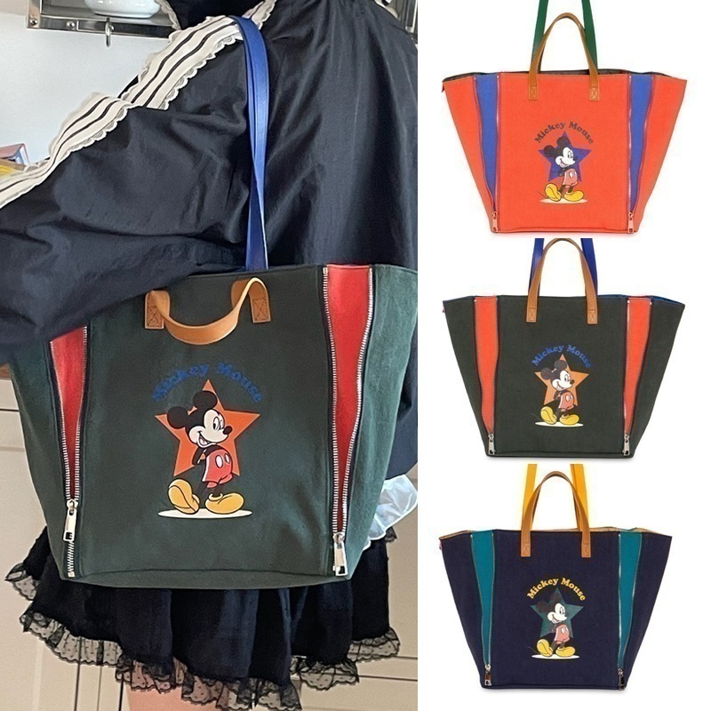 正規品 ミッキー バッグ トートバッグ 大きめ 韓国 大容量 キャンバス ミッキーマウス グッズ バッグ エコバッグ キャラクター かわいい