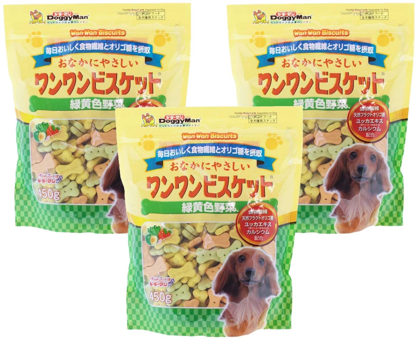 卸売 【3袋セット】 ドギーマン 犬用おやつ おなかにやさしいワンワンビスケット 緑黄色野菜 450g キャットフード