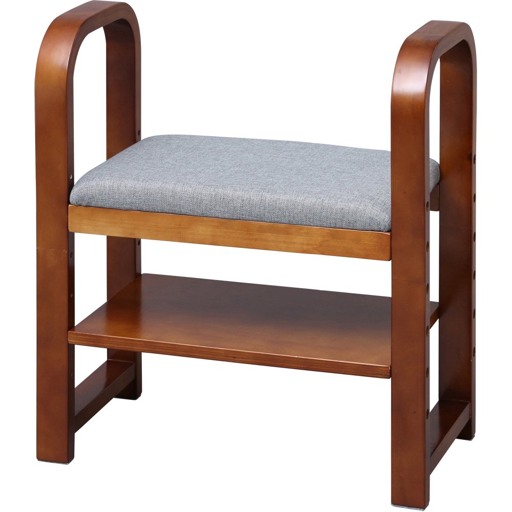 アイリスオーヤマ 玄関ベンチ 玄関椅子 ブラウン 奥行29 x 幅55 x 高さ60cm 高さ調節可能 棚付き サポートチェア GC-55