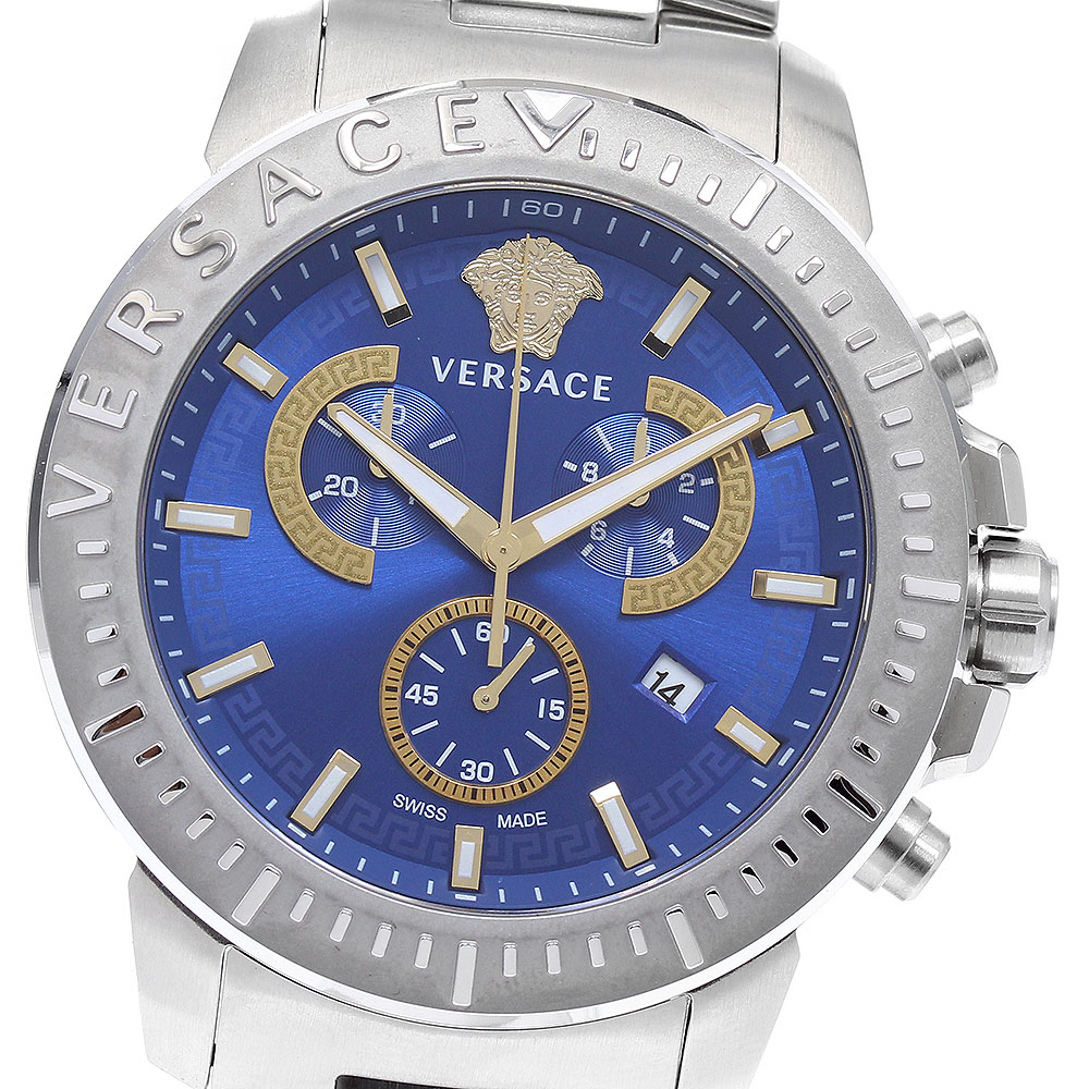 ヴェルサーチ VERSACE デイト クロノグラフ クォーツ メンズ 美品 内箱付き_933550【中古】