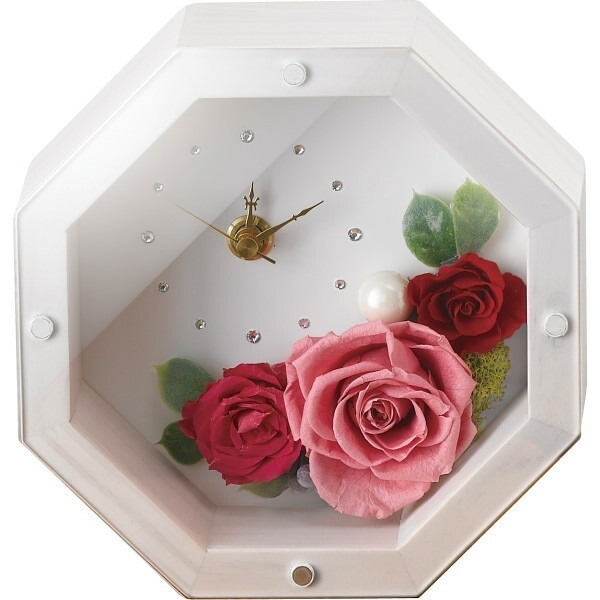 MOLY　ホワイト　（プリザーブドフラワー）　時計　ピンク