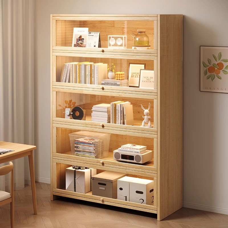 全实木书架靠墙杂物柜子储物柜置物架落地防尘展示柜儿童家用书柜