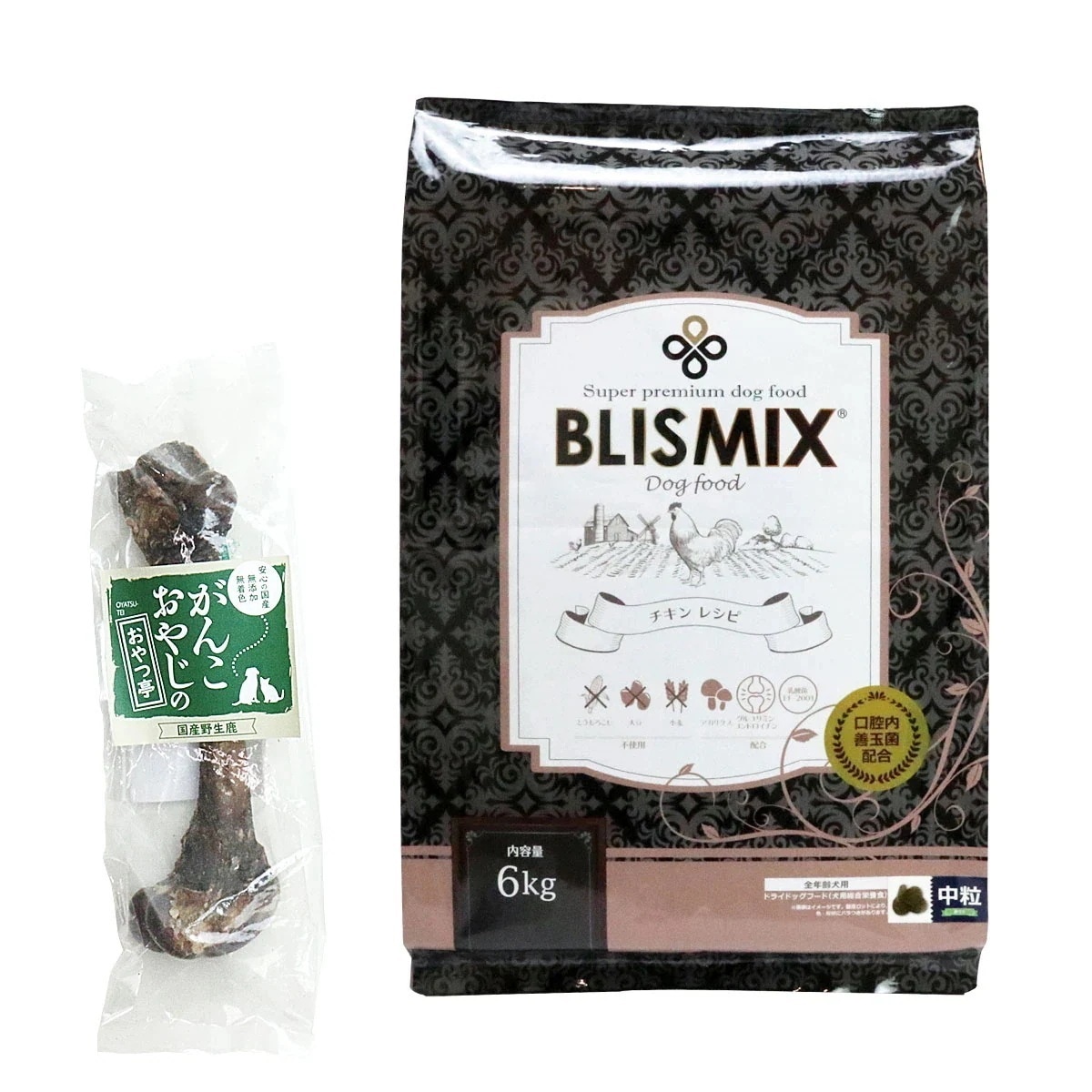 チキンレシピ中粒 6kg【国産鹿レッグボーン 1本Mサイズ付き】犬 ドッグフード