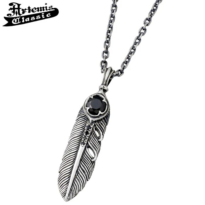 アルテミスクラシック Artemis Classic イカロス フェザー シルバー ネックレス アクセサリー スモール メンズ ブラックキュービック 羽根 ACP0292