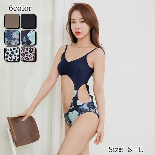【グラシア】 水着 モノキニ レディース ビーチウェア スイムウェア 流行 海 プール カット くびれ シンプル モノキニ 大胆 カーキ ブラック カーキ×花柄 ネイビー×オーシャン柄 ブラック×豹柄 5,240円