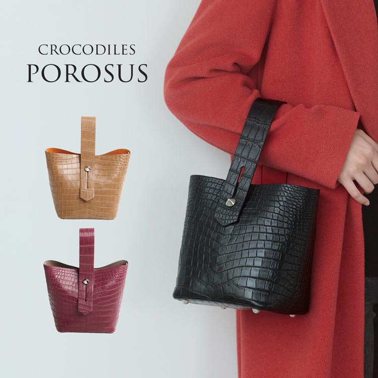スモールクロコダイル ポロサス ハンドバッグ マット 加工 センター取り バイカラー 2WAY ショルダーストラップ付き スモール クロコ イリエワニ 本革 鰐革 希少 安心 保証書 付き ギフト プ 165,000円