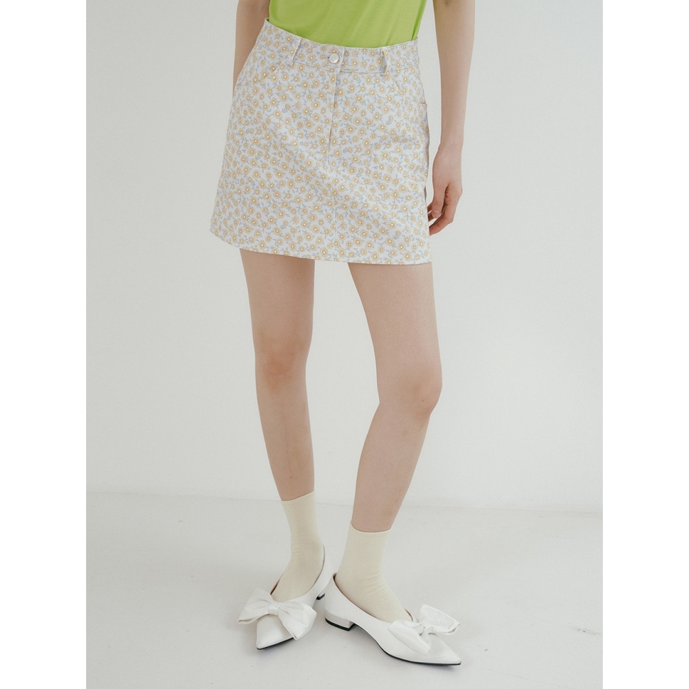 REORG TIR ボタンフラワーミニスカート イエロー