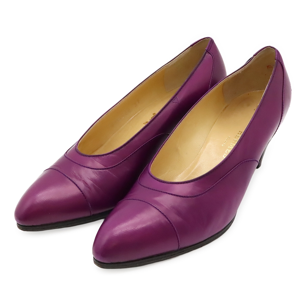 パンプス ローヒール レザー パープル 紫 #37 1/2 日本サイズ約24c