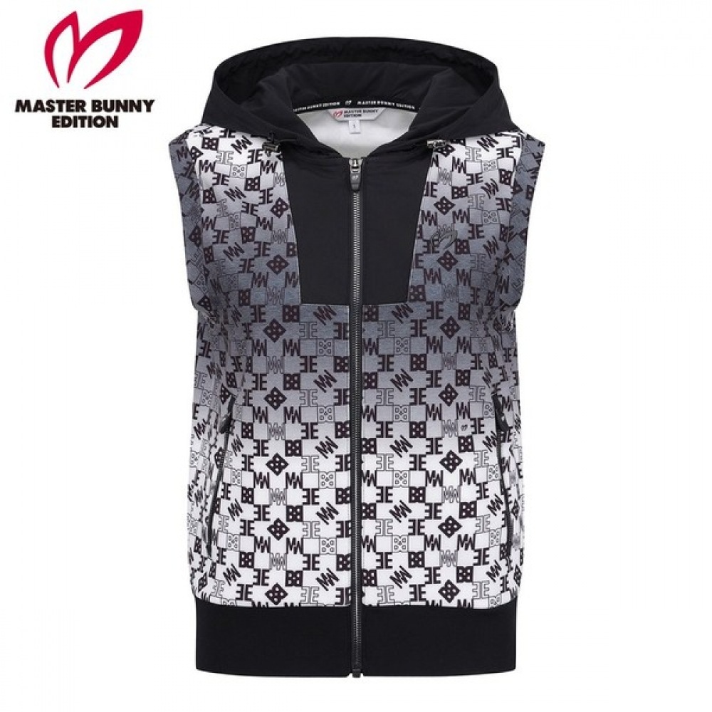[マスターバニー] 女性用モノグラムウーブンブロックフード付きジップアップベスト