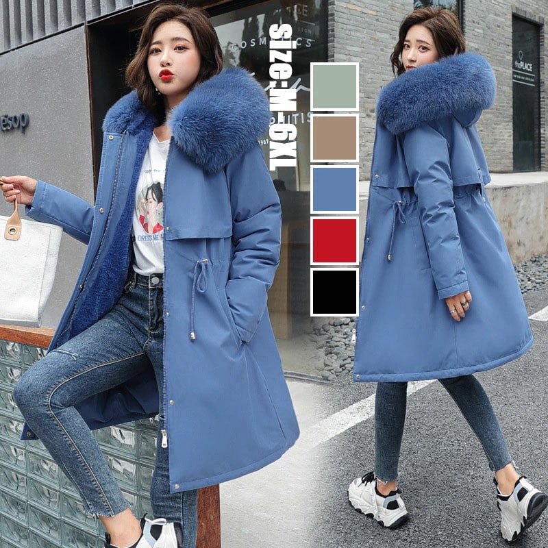 中綿コート レディース ロングコート アウター 裏起毛 裏ボア 冬服 防寒着 暖かい 厚手 フード付き カジュアル オシャレ 厚手 きれいめ 大きいサイズ ファー 長袖 通勤ブラック レッド グリーン