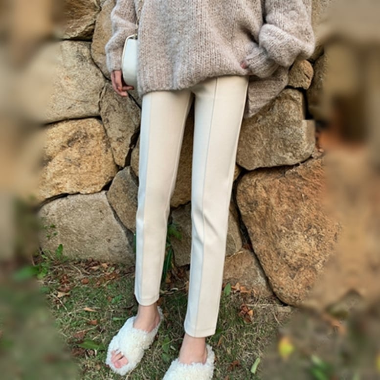 5color レディース ニットスラックスパンツ ストレートパンツ センタープレスパンツ ボトムス