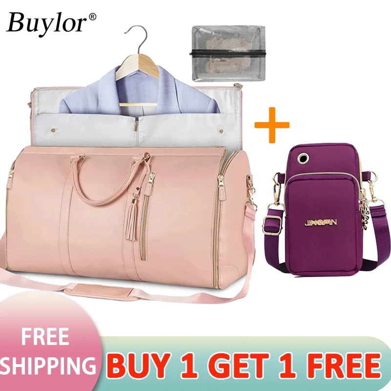 納期1~3週間程：Buylor-大容量折りたたみ式トラベルダッフルバッグレディース防水ハンドバッグ靴ポケット付き屋外フィットネスバッグスーツバッグ2個