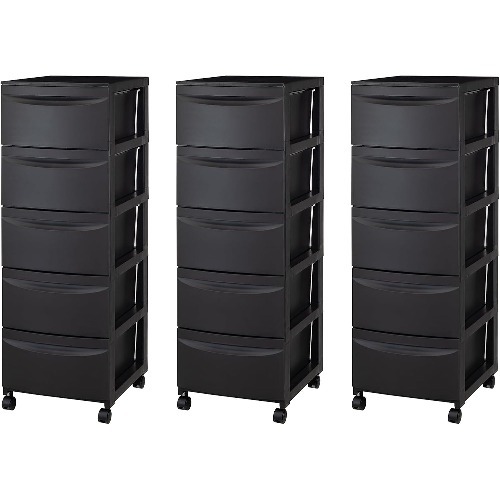 キャスター付き スリム5段チェスト 収納ケース 薄型 ワイド 整理棚 チェスト 収納ボックス