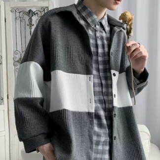 メンズトップス カーディガン ミディアム丈 袖あり 長袖 襟つき ボタン ハイネック ストレート ワイド 前開き 可愛い かわいい シンプル カジュアル おしゃれ お洒落 レトロ こなれ感 ラフ