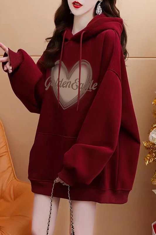 レディース用の厚手のコットン製フード付きスウェットシャツ春と秋にぴったりのトレンド感のあるゆったりとした万能アウターです
