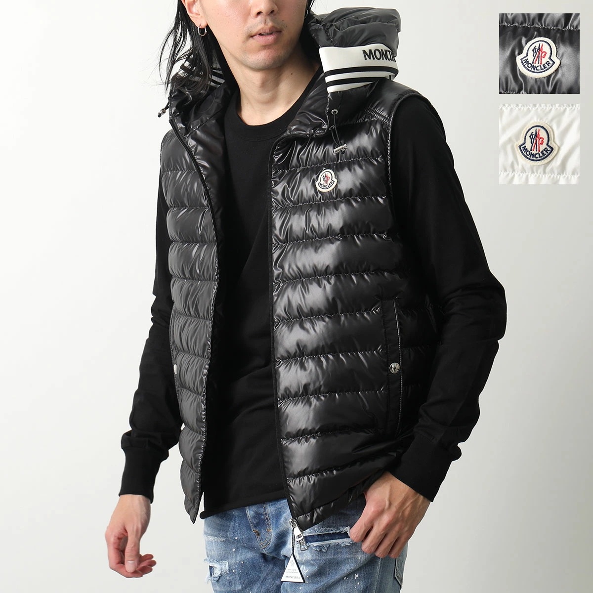 MONCLER モンクレール ダウンベスト CLAI GILET クライ ジレ 1A00057 595ZJ メンズ フード付き ロゴパッチ カラー2色 174,510円