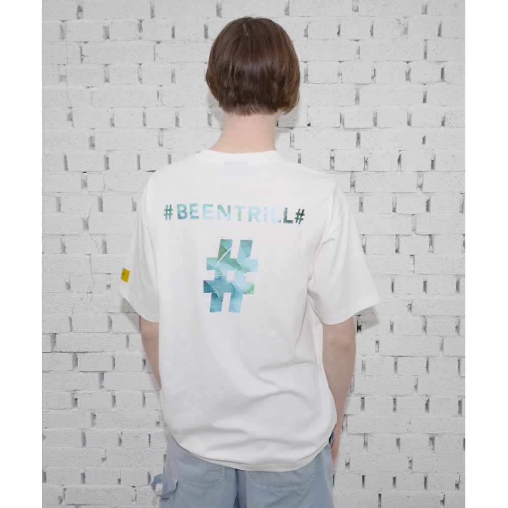 BEENTRILL アーバンガーデニングウォーターペインティングオーバーフィット半袖Tシャツ (オフホワイト)
