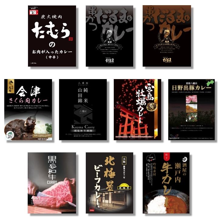 ベル食品工業 黒い パッケージ レトルトカレー 詰め合わせ 10食 セット ご当地カレー【アレンジレシピ1枚付き】
