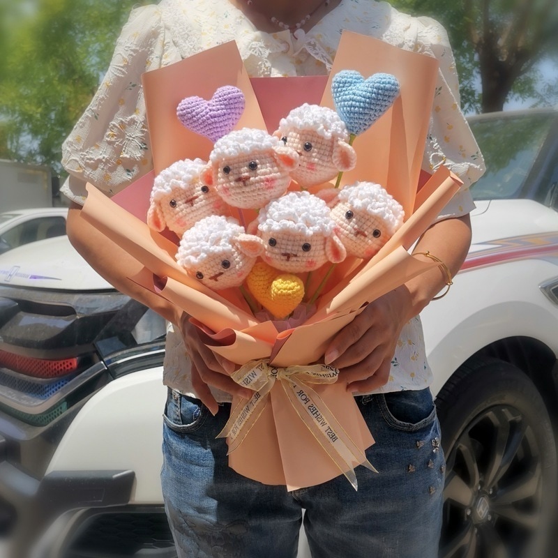 編み物花トラ豚ウサギ織りブーケdiy材料パッケージウール人形人形完成した教師ギフト独立したステーション