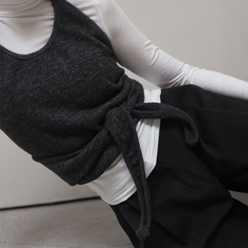 シネブ起毛レイヤードラップホルターネックスリーブレス