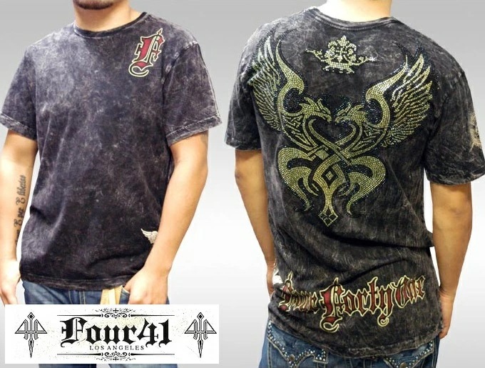 Four41 Los Angeles フォーフォーティーワン メンズ ラインストーン Tシャツ GDドラゴン ブラック M-05 スワロフスキー インポート セレブ ブランド ストリート LAセレブ
