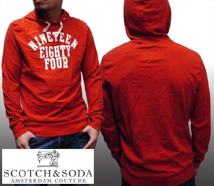 スコッチ&ソーダ スコッチアンドソーダ scotch&soda メンズ 長袖 パーカー プルオーバー NINETEEN EIGHTY FOUR レッド フーディー トップス カジュアル サーフ セレブ