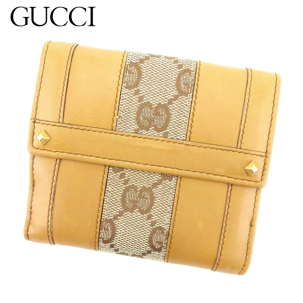 Wホック財布 二つ折り 財布 GG柄 ライトブラウン 中古