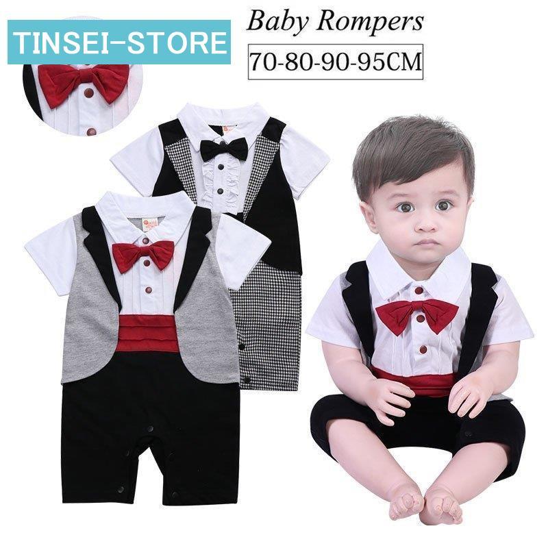 [即納]いまだけの超SALE！ タキシード スーツ 子ども服 半袖 ベビー服 ロンパース カバーオール 出産祝い 結婚式 誕生日 お食い初め 90蝶ネクタイ 70 男子80 カバーオール フォーマ