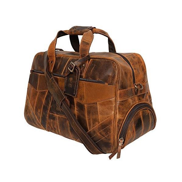 Handmade Leather Duffle Bags for Men - Weekender Bag with 2 Shoe Compartment， Underseat Carry On Tra