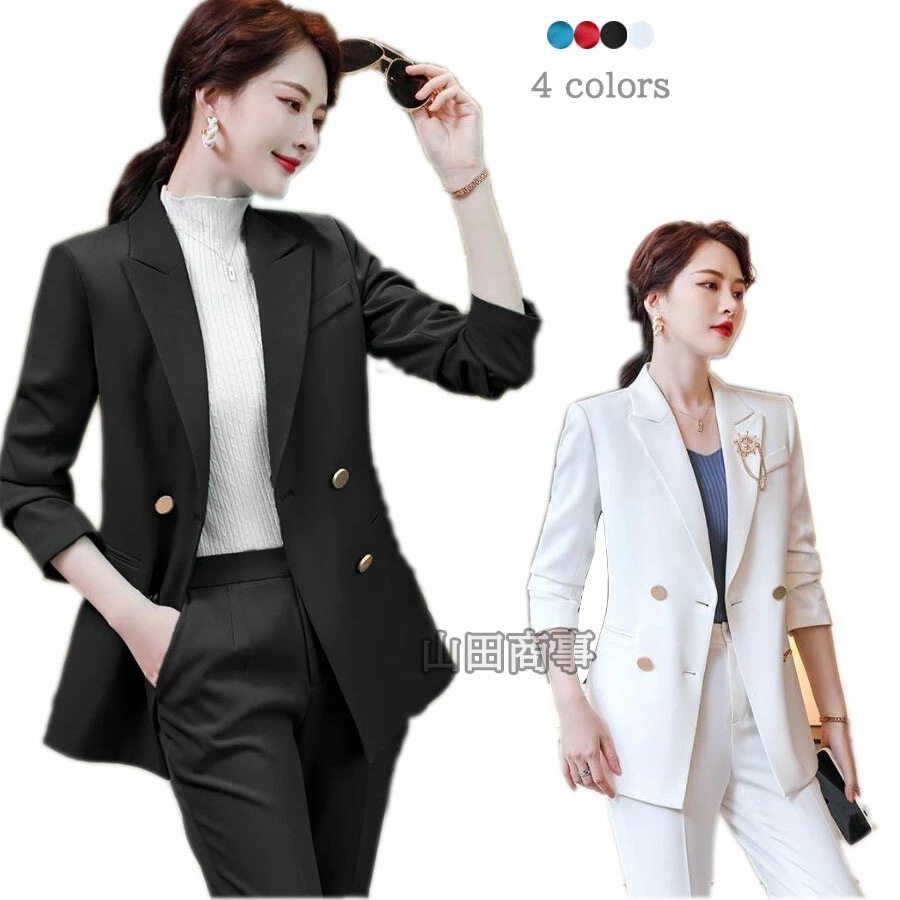 スーツセットアップ 4色 無地 フォマールスーツ パンツスーツ ビジネススーツ 2点セット 長袖 ジャケット 長ズボン ロングスラックス パンツスーツ入職 卒業式 女性 大人 ビジネス 通勤 フォマー 5,271円