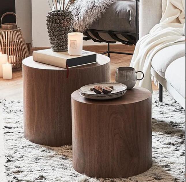 北欧風無垢材木製　２個セット円形ティーテーブルモダンシンプルソファーサイドテーブル家庭用可動円形テーブル　センターテーブル　高級テーブル