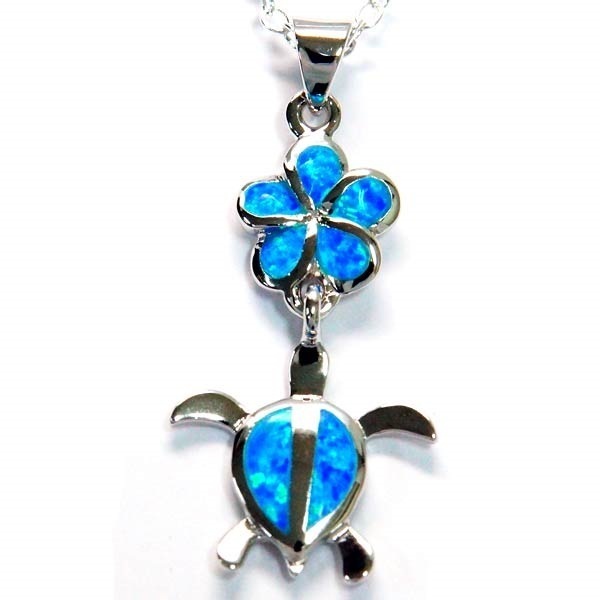ハワイアンジュエリー ペンダント ネックレス プルメリア 花 ホヌ ウミガメ オパール レディースシルバー925 5,950円
