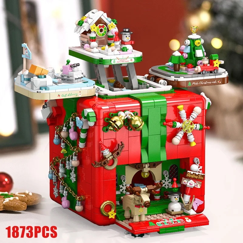 子供のための創造的なメリークリスマスビルディングブロック メカニズムボックス サンタクロース 雪だるま クリスマスツリー 子供のためのモックレンガのおもちゃ クリスマスプレゼント