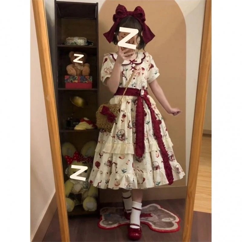 【今週だけお得】ワンピース レディース かわいい 収腰 ドールカラー 花柄 プリント 夏用 ロリータ プリンセス フレア スカート 小柄 風 軽やか 涼しい ギャザー 甘め スタイル