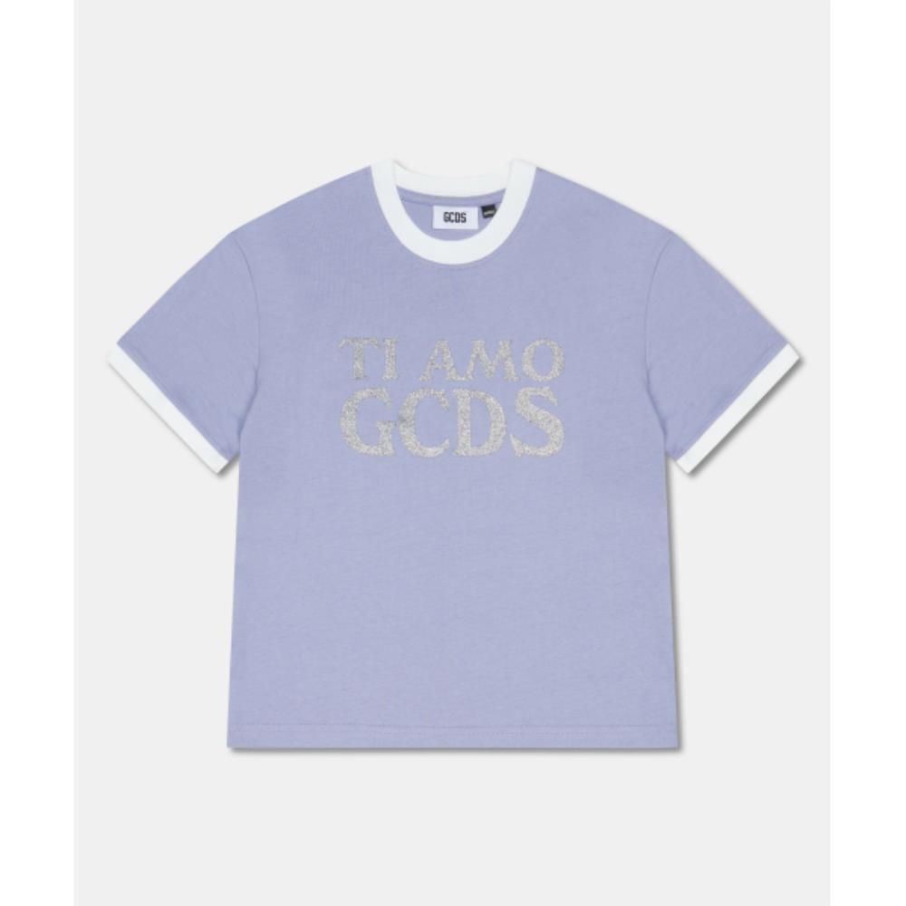 GCDS GLITTER TI AMO GCDS BOXY TSHIRT DKTAA31205PU
