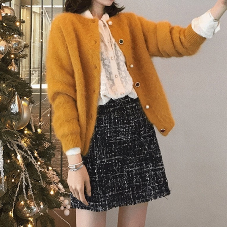 2color レディース アウター ニット カーディガン トップス 長そで 長袖 ふんわり モコモコ