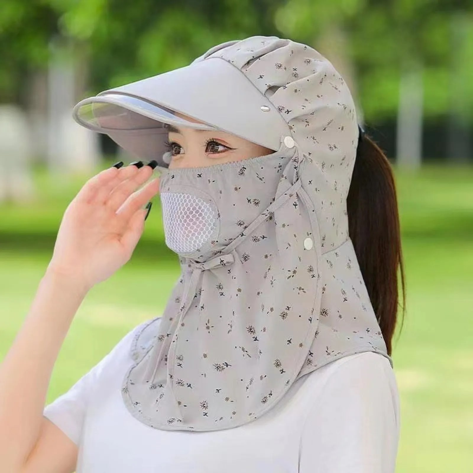 女性の通気性のあるサンハット大きな縁のある夏の帽子カバーの顔すべてが一致抗紫外線サイクリングサンハット1個 - 200000297