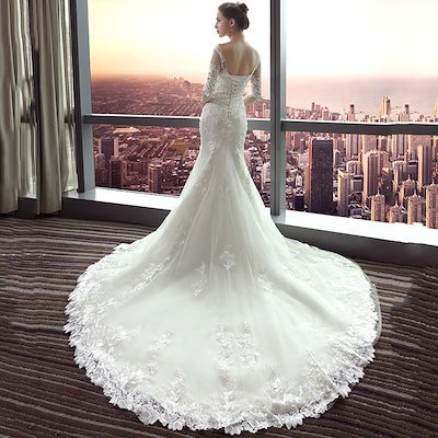 ウェディングドレス マーメイドライン 結婚式 ウエディングドレス 花嫁 長袖 ロングドレス 披露宴 マーメイドドレス 二次会 ブライダル 安い バックレス 11,830円
