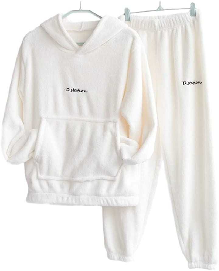 上下 セット パジャマ もこもこ ルームウェア レディース 裏起毛 パーカー あったか フード 付き 部屋着 防寒 冬 ルームウエア( ホワイト, フリー（一般的なMLサイズ相当）) 5,638円