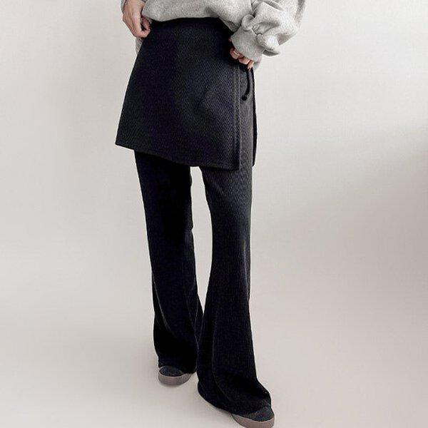 (LH) ラップブーツカットパンツ 春 女性 バンディングパンツ ワイド