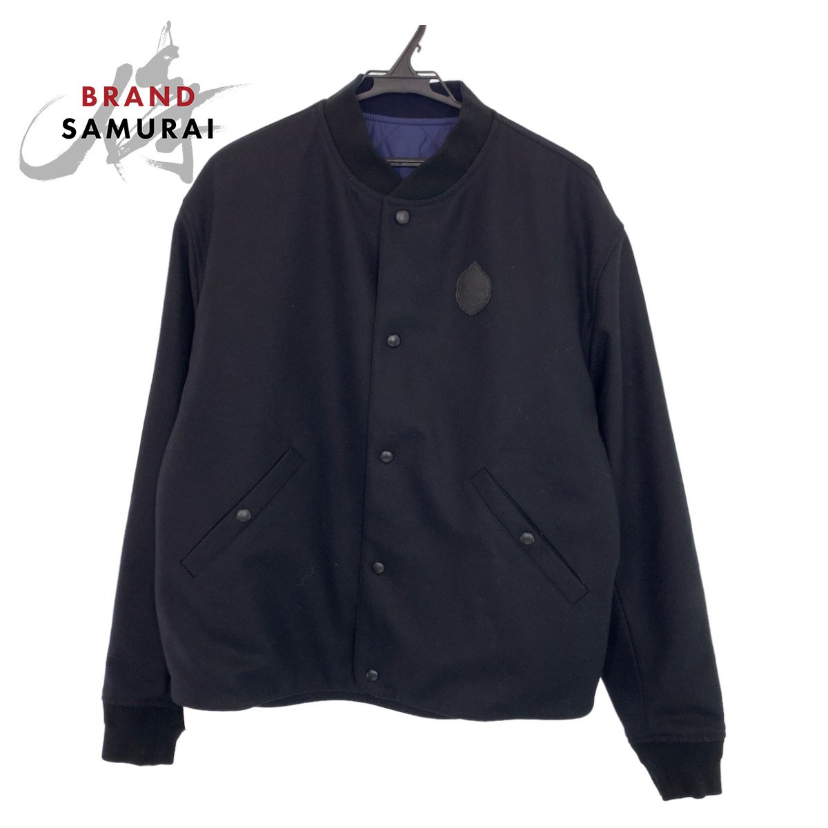 美品 サイズ46 ネイビー ブラック シルバー金具 ウール/レザー R19OBL96PAEQ ブルゾン ジャケット スタジャン メンズ 405919