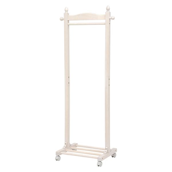 ハンガーラック/コートハンガー ホワイトウォッシュ 幅60奥行40高さ154cm 木製 棚板 キャスター付き 組立式 寝室