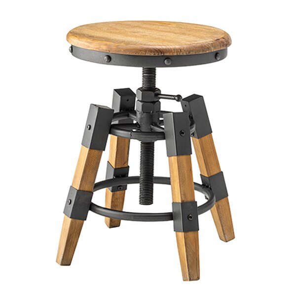 スツール 高さ58.5cm 高さ調整 昇降機能 木製 天然木 椅子 丸型 イス