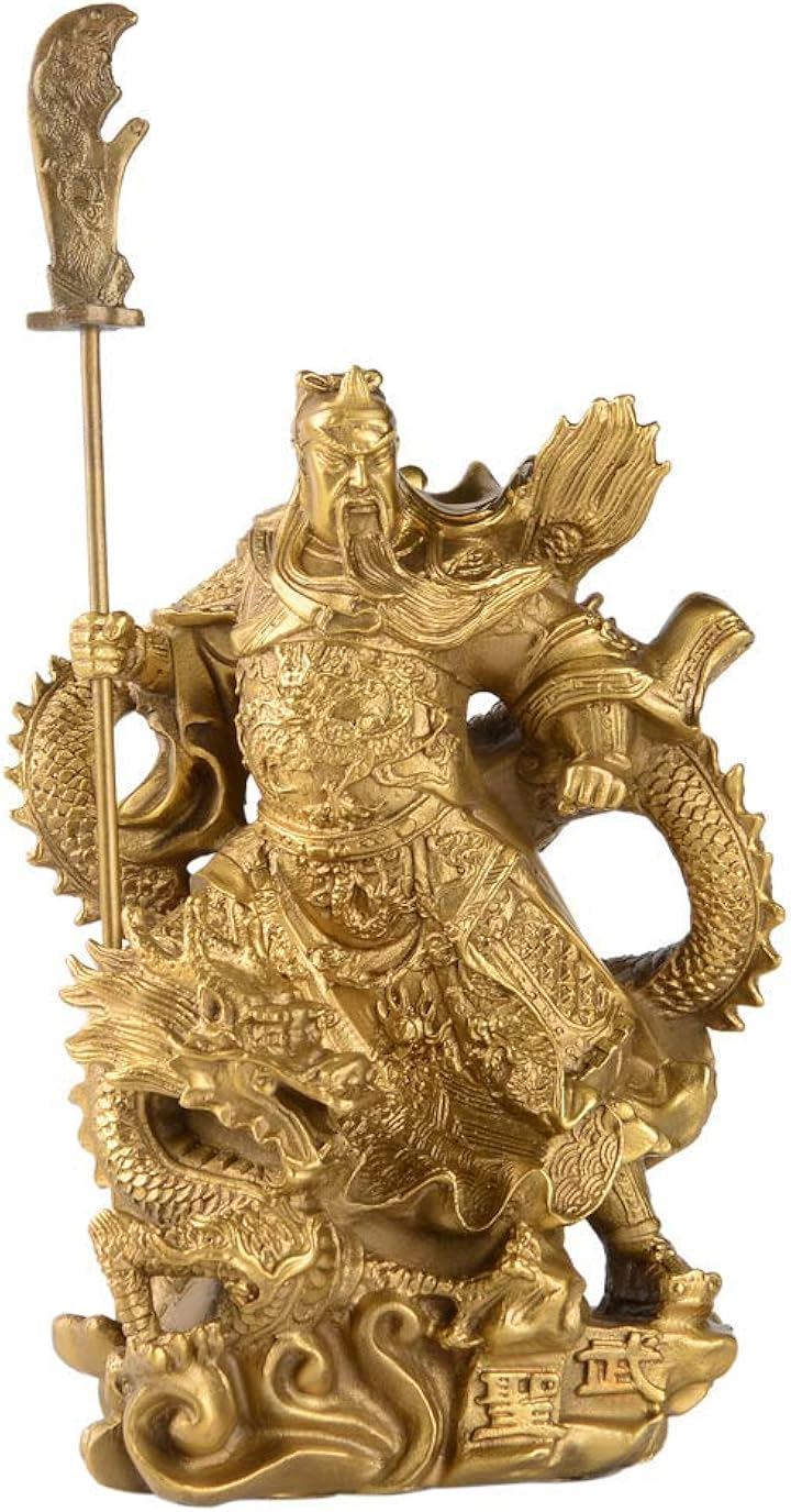 武聖 関羽と竜 かんう 関羽雲長 関帝聖君 三国志 武神 お守り 風水グッズ(ゴールド)