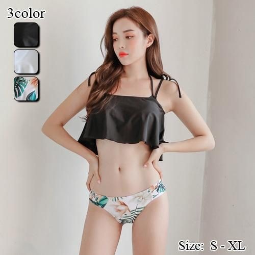 【グラシア】 水着 ビキニ レディース ビーチウェア スイムウェア 流行 海 プール キャミ クロス 肩紐リボン フレアキャミ フレア フロントクロス リボン リゾート 胸元 大人 ブラック ホワイト