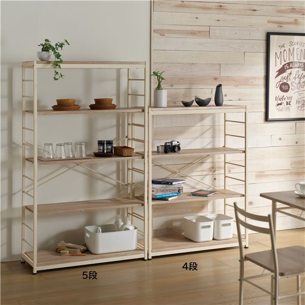 フリーラック4段 （ナチュラル） ラック シェルフ 本棚 書棚 棚 可動棚 組立品