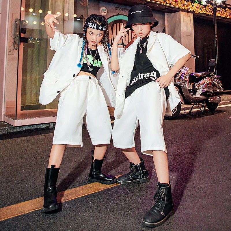 子供ジャズダンス服ハンサムスーツストリートダンススーツ子供の日パフォーマンス服女の子ヒップホップヒップホップキャットウォークトレンド